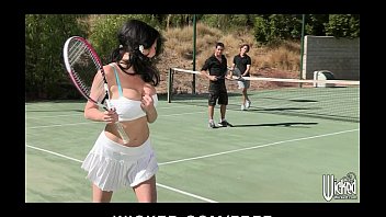 Busty cougar is picked up at the tennis club and double teamed