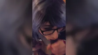 Big black cock cums in crossdresser's mouth after blowjob