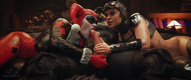 Harley & Cat Sharing Batman's Big Cock