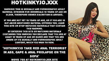 Hotkinkyjo take red anal terrorist in ass, gape &amp_ anal prolapse on the sofa