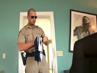 Hot Cop Jacking Off And Using His Nightstick and Flashlight As Dildos