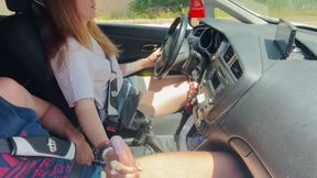 Risky Car Handjob While Driving  She Jerks Me Off Until I Explode