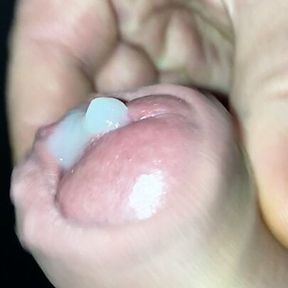 Closeup big cockhead with thick cumshot