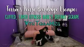 Terra's Tense Bondage Escape: Cuffed, Taped Fitness Babe's Defiant Scrape - TerraMizu