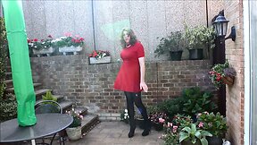 Alison in her red dress and pantyhose - more spunk