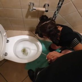 Cute girl taking daddy for a piss