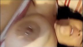 Sexy Big Natural Tits teasing her man with a big Fat fake cock