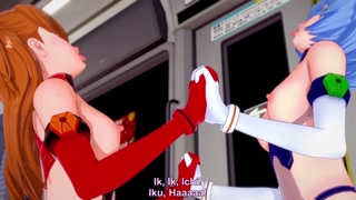 Asuka and Rei in a Threesome on top of a guy | Neon Genesis Evangelion Hentai Parody