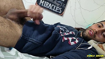 Jerking my big cock with a huge cum shot and eating my cum - Camilo Brown