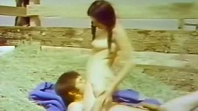Lovely brunette sexy babe rides on a dick of her man on the farm