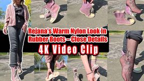 4K | Rejana’s Warm Nylon Look in Rubber Boots – Close Details