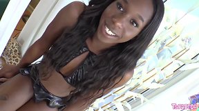 Tyra Alicia`s Intense Solo Masturbation: Big Uncut Black Cock & Small Tits!