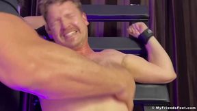 Russ gets destroyed squirming tied down as his Doms tickle his big feet raw