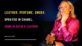 ASMR Silent Smoking & Perfume Spritz: British MILF in Pink Satin, Leather Mini Skirt & Thigh-High Boots with Sensory Fragrance Triggers