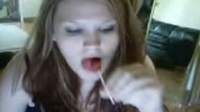 Skanky ginger teen with massive tits flaunts her knocker on webcam