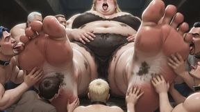 Huge Obese Giantess BBW - Slave Men Licking & Cleaning Her Big Feet