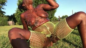 Ebony Beauty Swallows Hot Cum While Fat Butt&#x1F351; Gets Rugged Anal&#x1F44C; with Huge Rubber Dong Outside'