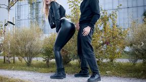 He cums on my latex leggings in public! - clothedpleasures