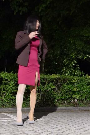 My Red Dress and Glossy Tights Are Getting Peed on