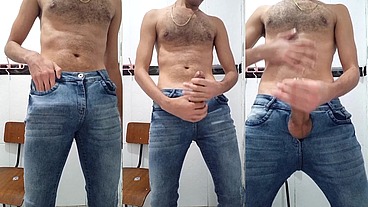 Gozando numa pegada Jeans Porn - Gozada sem blur