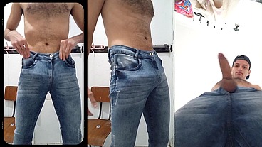 Gozando numa pegada Jeans Porn - Gozada sem blur