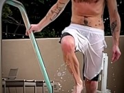 Slow-mo freeballing huge dick