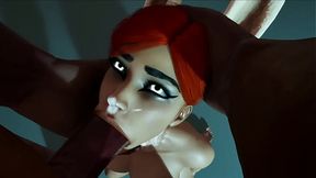 Redhead babe swallows whole and sucks big black rod