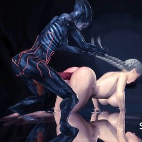 A sexy hottie gets fucked by a female alien in a cave on an exoplanet