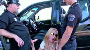 Tamara Dix's tight blonde snatch ravaged by two law enforcement studs'