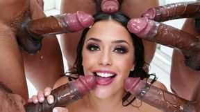 interracial, bukkake, a young brunette Turkish woman, video created by AI