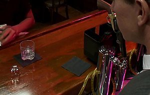 Bartender anal fucked by TS over table