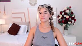 Dorm hoe with pony tails shows shows us her perfect boobs.