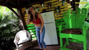 cher woods 1st time pissing skintight jeans on phone