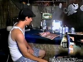 Cigar loving young men jerking off hard until a blasting end