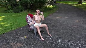 Sexy blonde girl loves to rub her pussy out in public like that