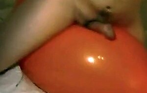 Twink Humping and Cumming on an Inflatable Orange Balloon