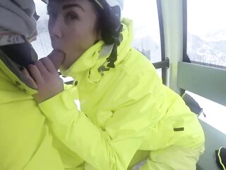 4K Public ejaculation on mouth in ski lift Part 2