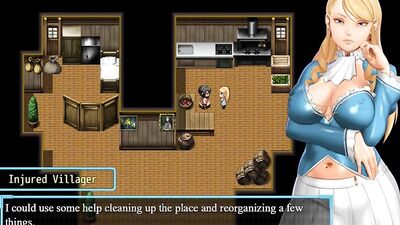 Blonde bombshell with massive knockers gags on a massive rod in a RPG game