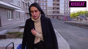 Stepsister wanna try Public Anal Sex with Facial Cum Walk