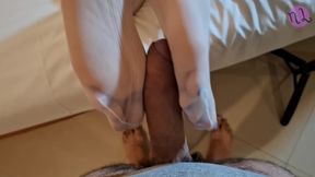 White Nylon Pantyhose Footjob - Soft Asian Feet Make Him Cum Hard