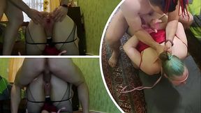 Чувак связывает и трахает в анал соседку с большой задницей в стиле БДСМ