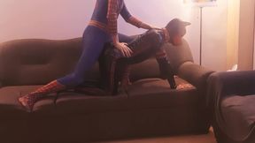 Puppy gets plowed by insane costume play Spiderman