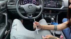 Handjob with urethral penetration in the car