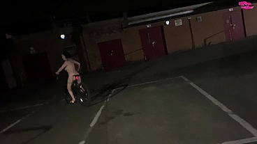 Behind the scenes footage of 'Street girl steals a bike but has to ride it back naked!
