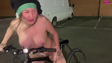 Behind the scenes footage of 'Street girl steals a bike but has to ride it back naked!