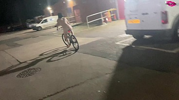 Behind the scenes footage of 'Street girl steals a bike but has to ride it back naked!