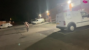 Behind the scenes footage of 'Street girl steals a bike but has to ride it back naked!