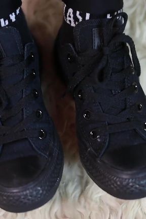 Sneaker Play with Fine Black Fishnet Stockings &amp; Socks