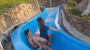 Latina teen gets wild fucked on pool slide