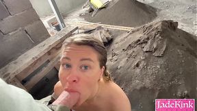 Street slut used and fucked on under construction site